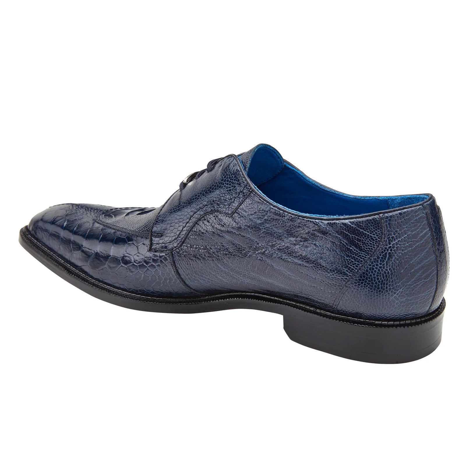 Men’s Belvedere Siena Ostrich Leg Moc Toe Dress Shoe in Navy