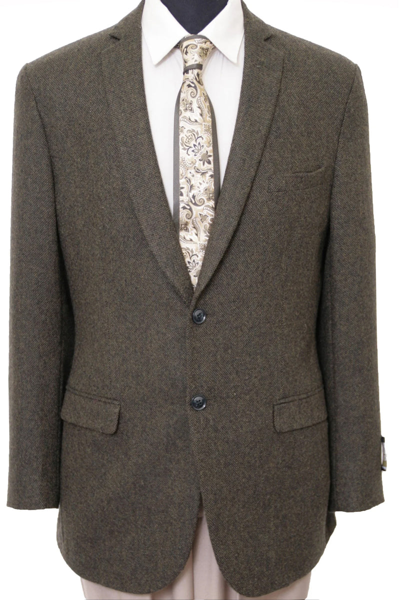 Men’s Two Button Wool Tweed Professors Blazer in Drab Olive Brown