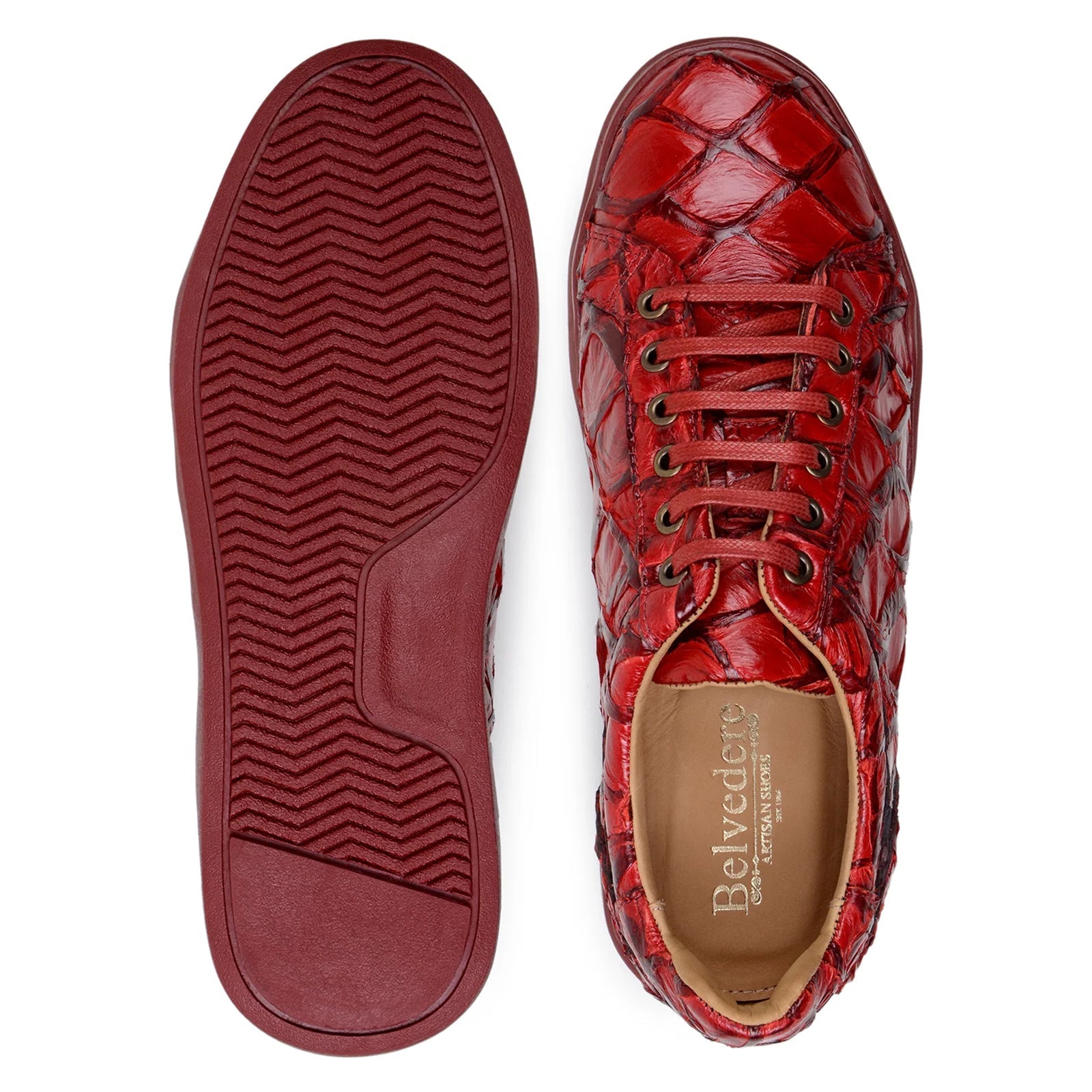 Men’s Belvedere Kingstone Genuine Pirarucu Dress Sneaker in Red