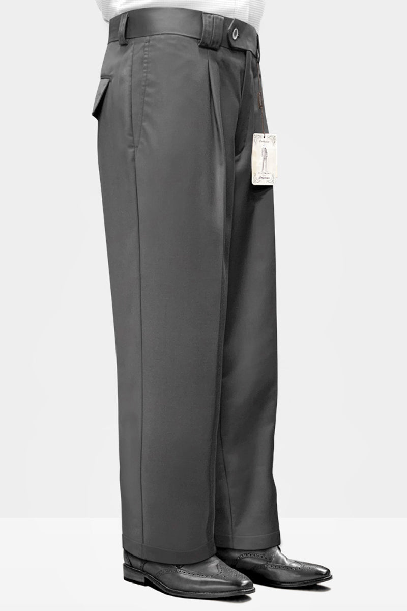 Men’s Designer Wool Pleated Wide Leg Dress Pants in Charcoal Grey