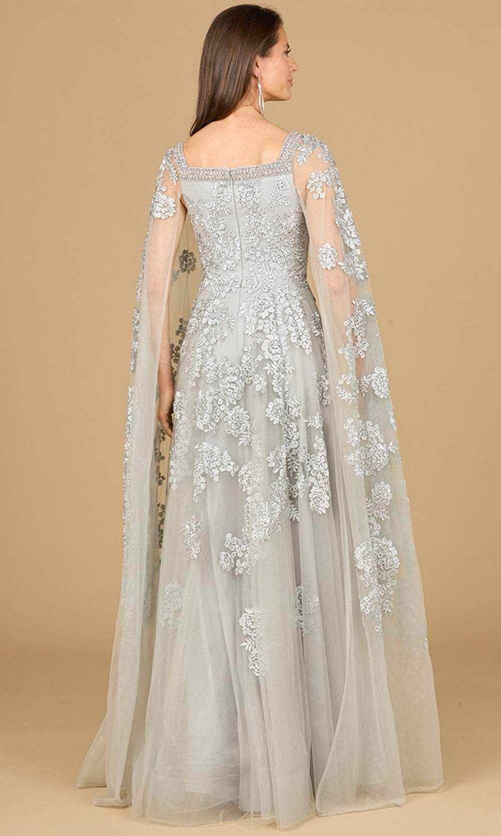 Cape Sleeve Embroidered Evening Gown