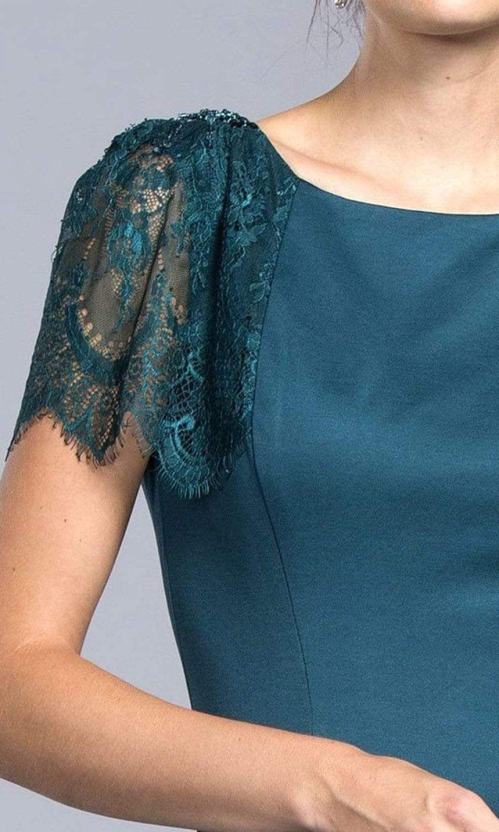 L2030 Lace Short Sleeve Trumpet Dress