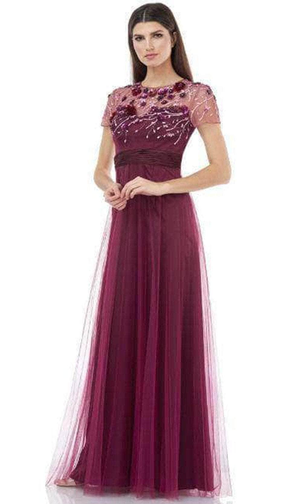 Floral Applique Mesh Overlay Evening Gown