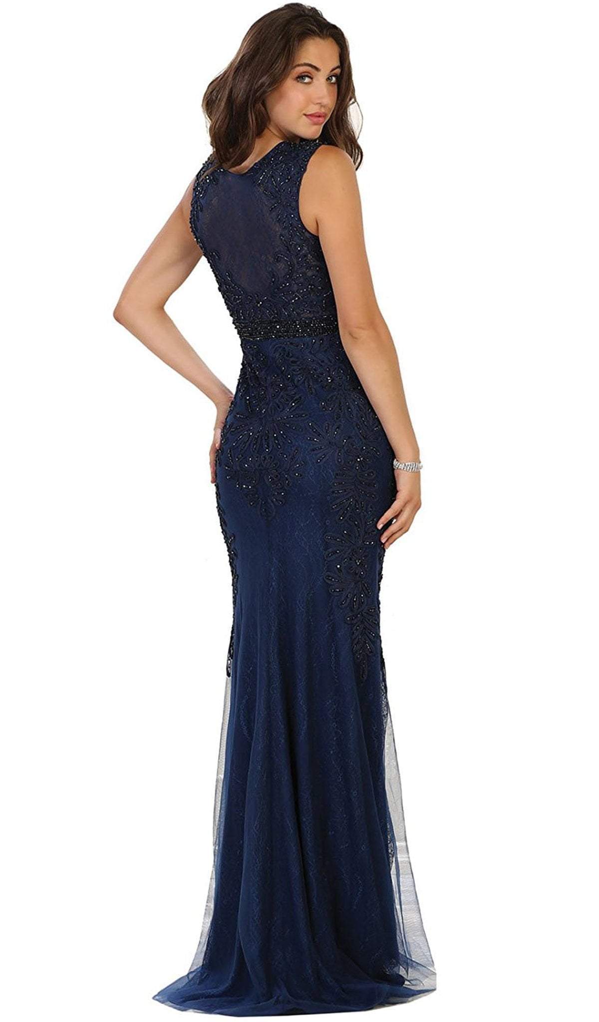 Bedazzled Sheer Bateau Sheath Evening Dress