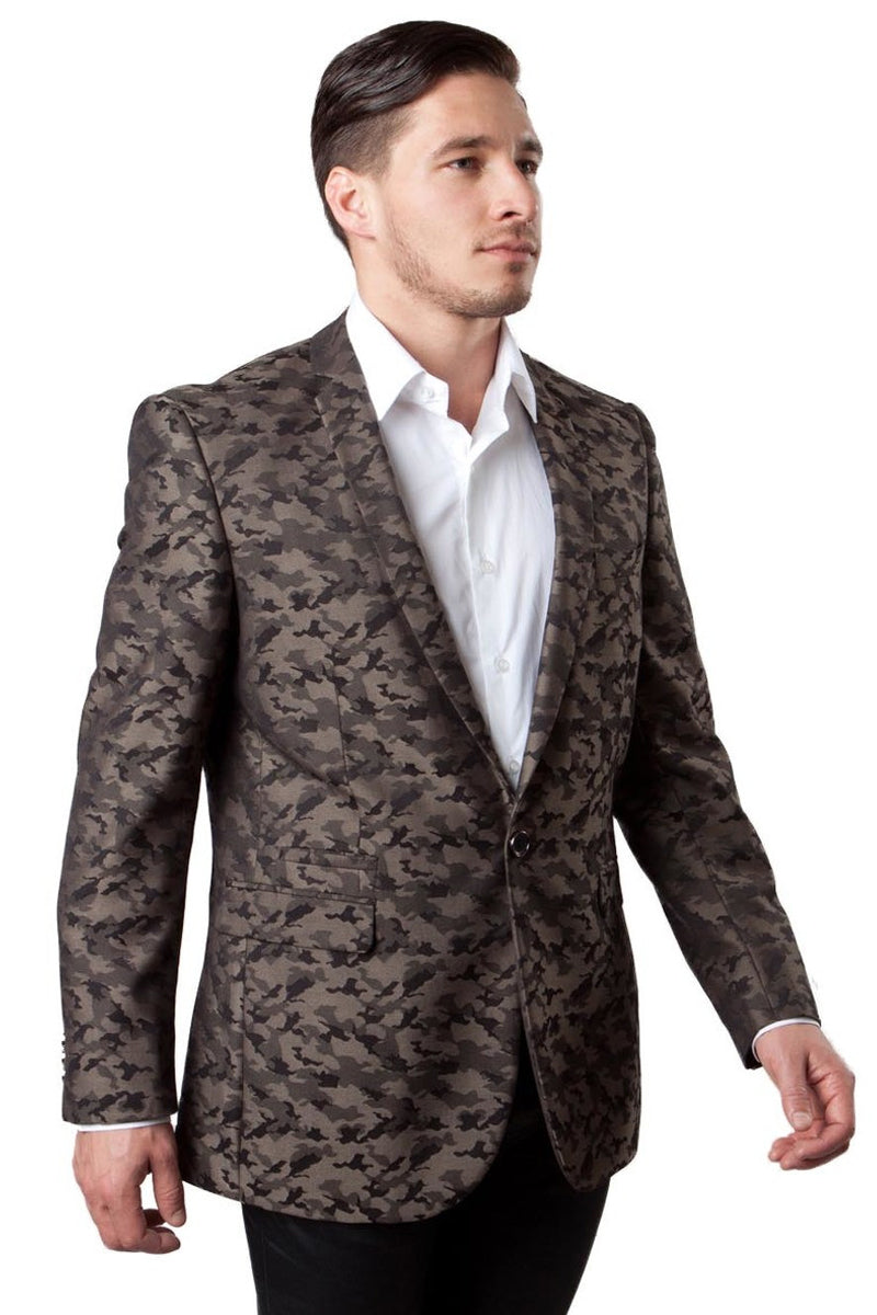 Men’s One Button Camo | Camouflage Sports Coat in Brown
