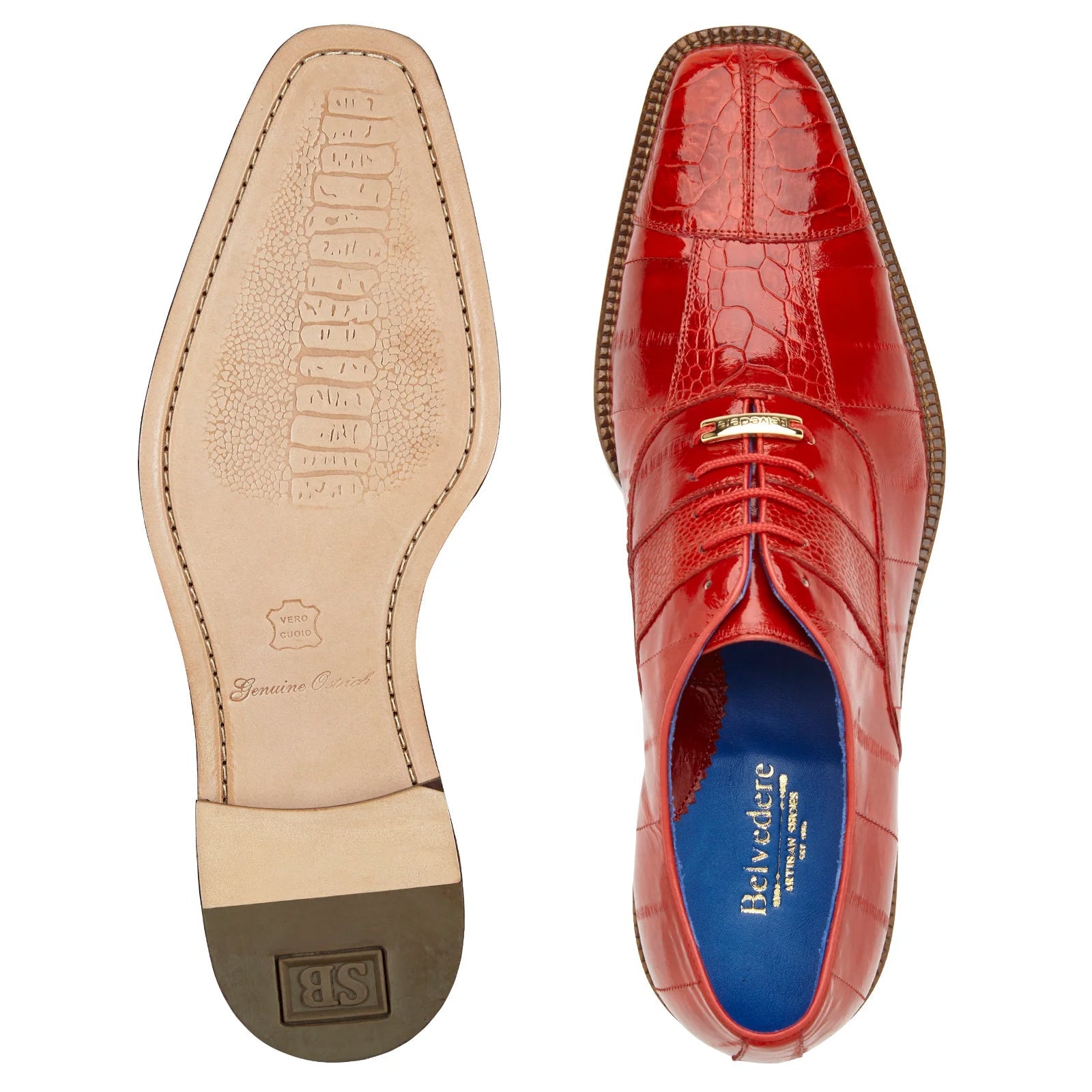 Men’s Belvedere Mare Ostrich Leg & Eel Skin Dress Shoe in Red