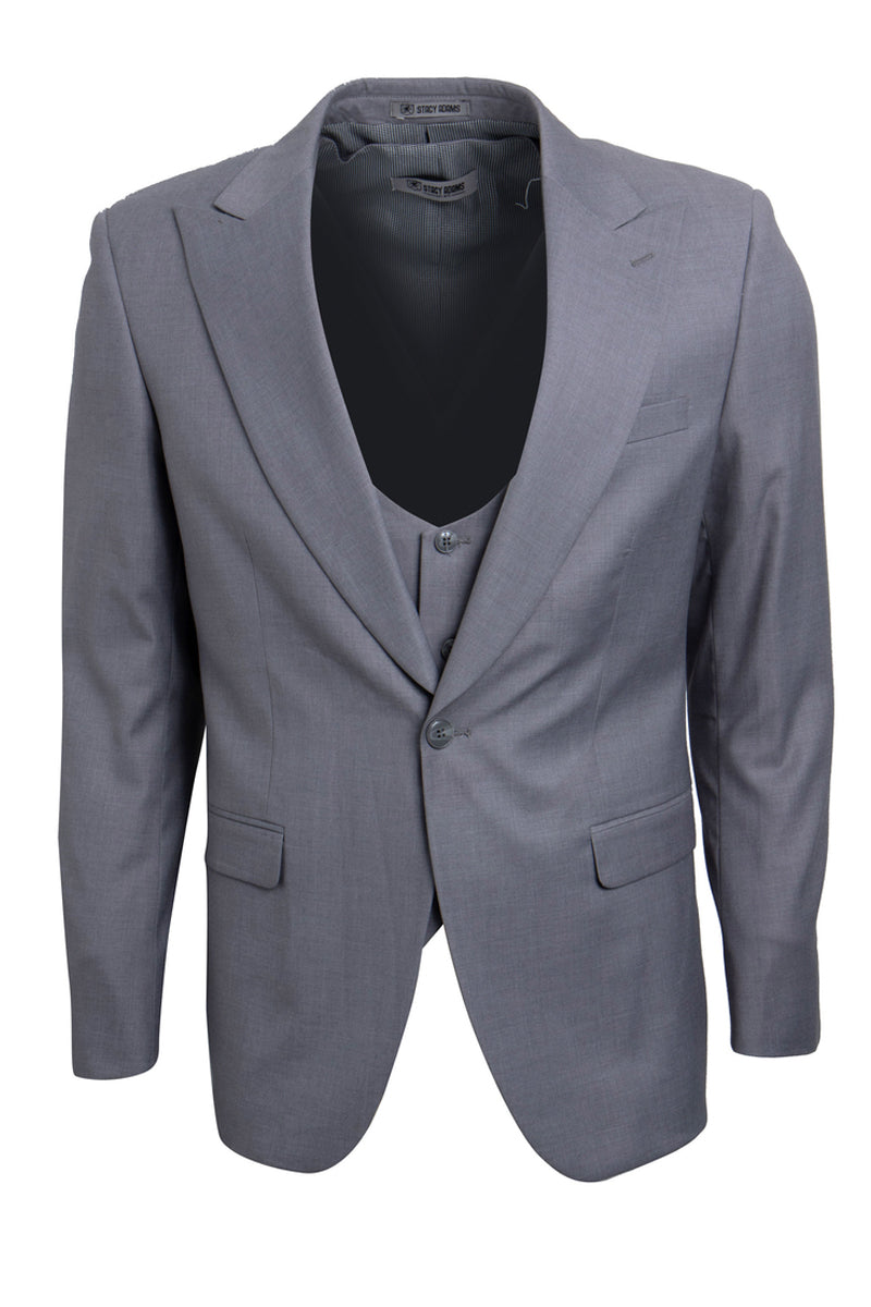 Men’s Vested One Button Peak Lapel Stacy Adams Suit in Light Grey