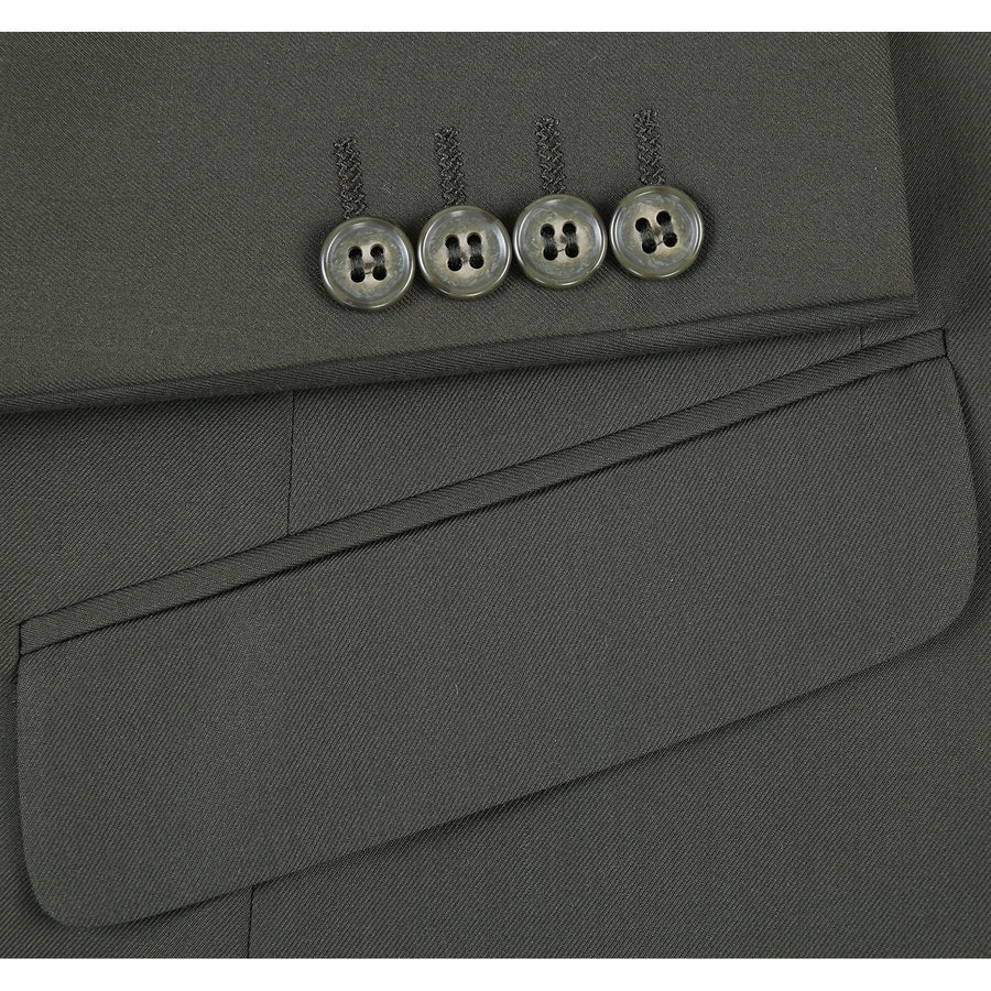 Mens Basic Two Button Slim Fit Suit with Optional Vest in Olive Green