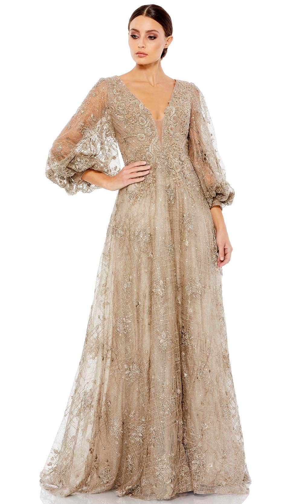 Long Sleeves Plunging V-neck Long Gown