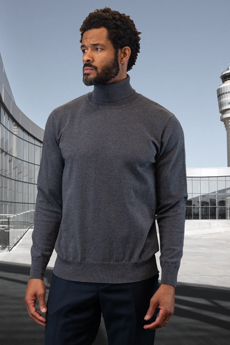 Men’s Designer Wool & Cashmere Dress Sweater in Charcoal Grey