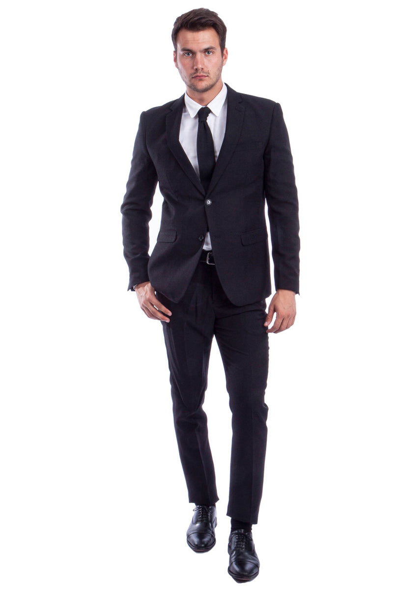 Men’s Two Button Basic Hybrid Fit Business Suit in Black