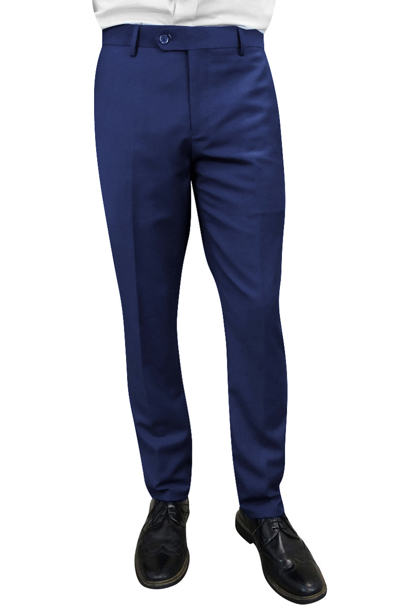 Men’s 100% Wool Slim Fit Flat Front Dress Pant in Sapphire Blue