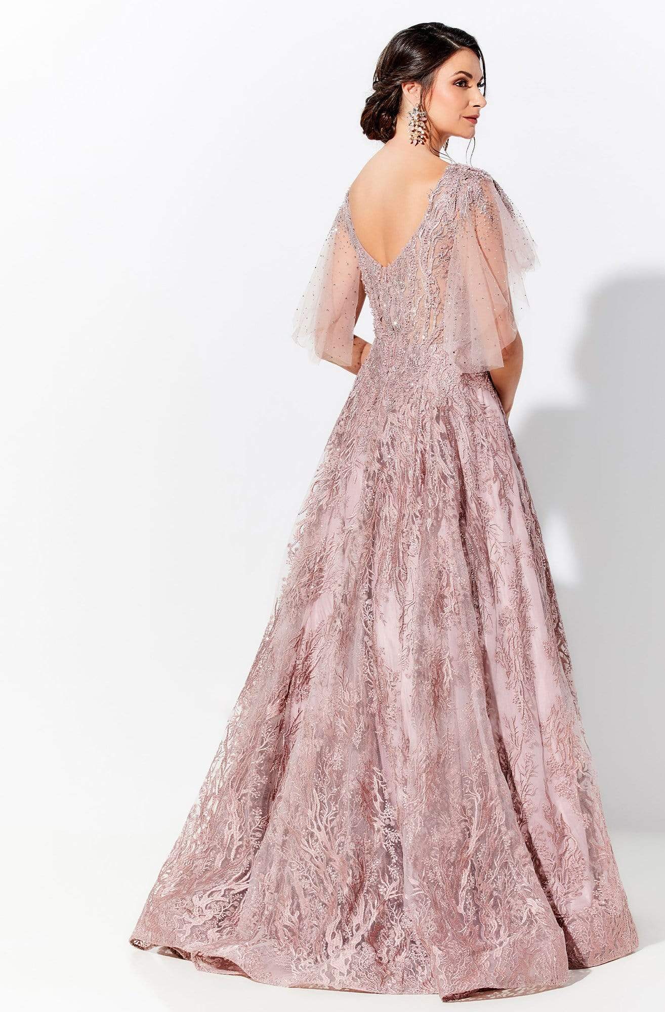 120D10 Embroidered Lace Pleated A-Line Gown