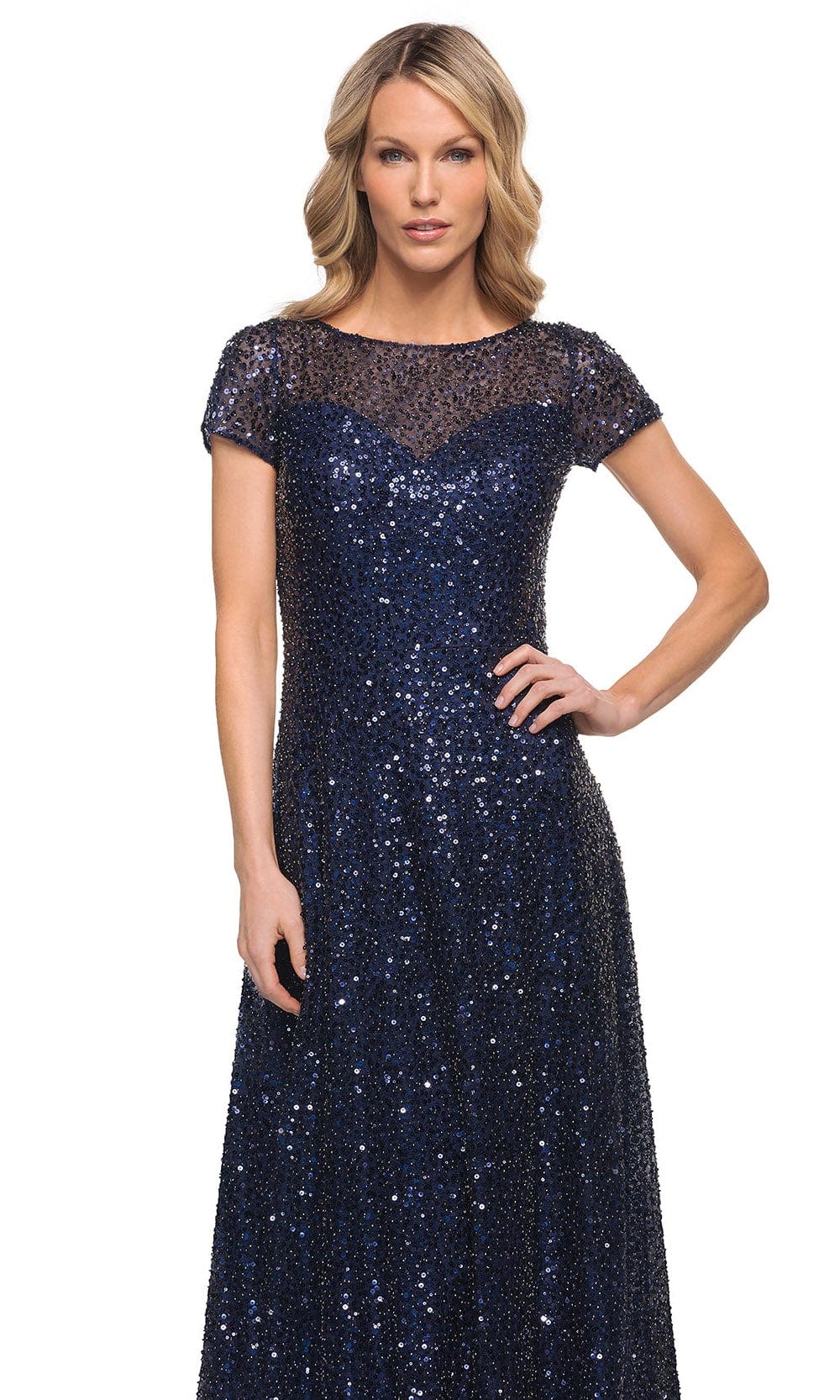 Glimmering Short Sleeve Beaded Gown