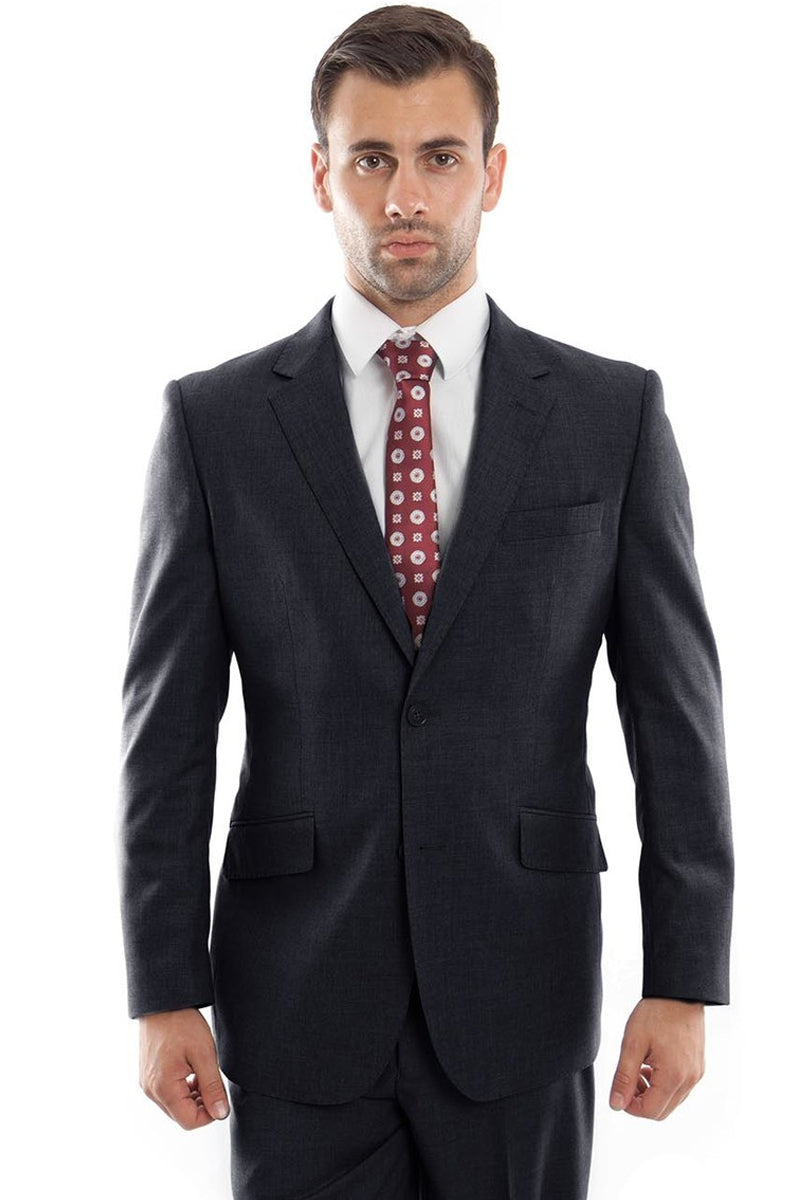 Men’s Designer Two Button Modern Fit Wool Suit in Charcoal Grey