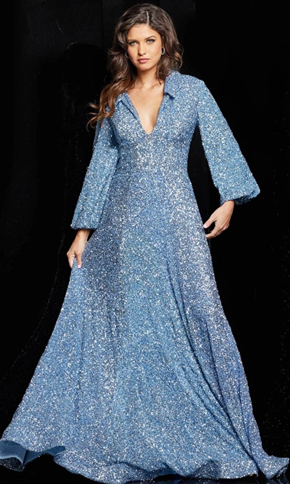 Glitter Bishop Sleeve Evening Dress