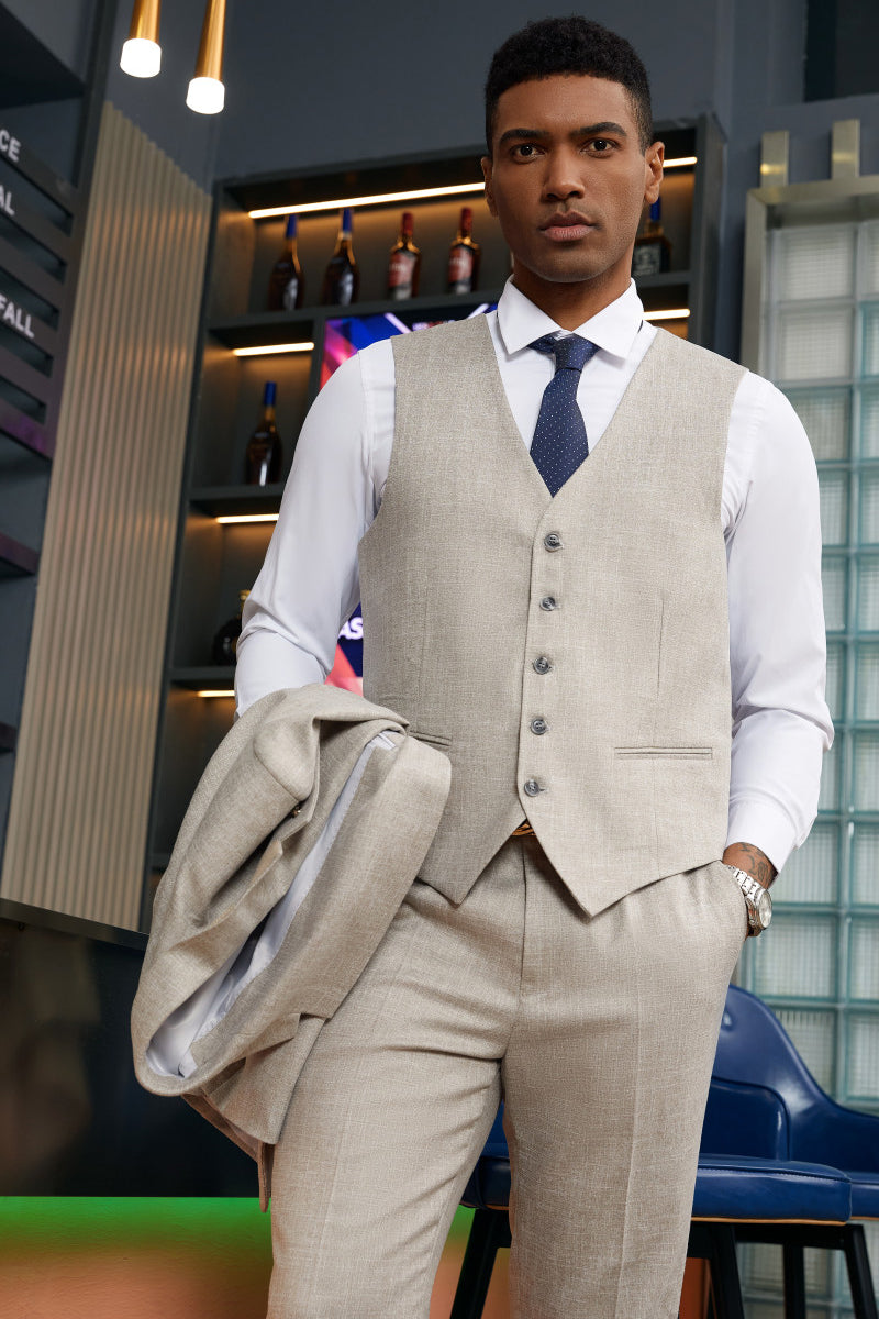 Men’s Stacy Adam’s Two Button Vested Summer Suit in Stone Grey