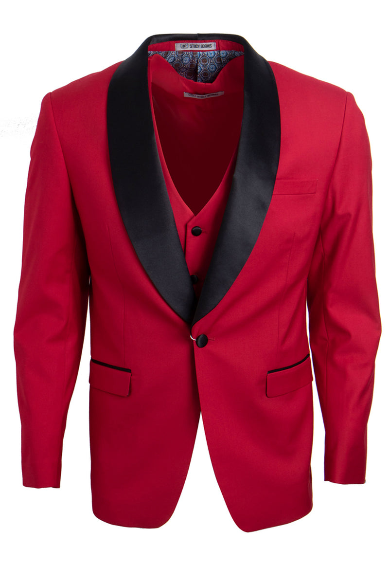 Men’s Stacy Adams Vested One Button Shawl Lapel Tuxedo in Red