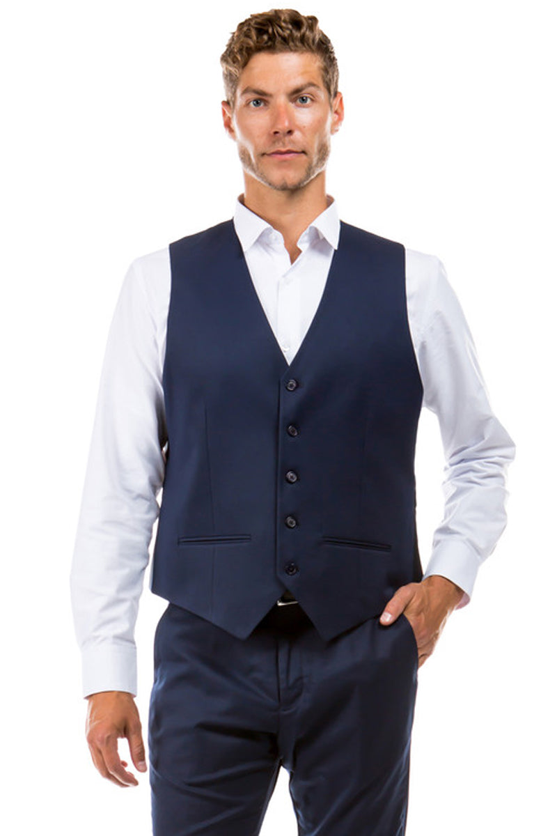 Men’s Designer Wool Suit Separate Vest in Navy