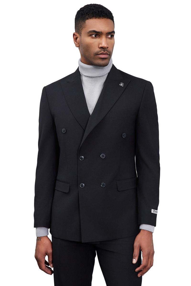Men’s Designer Stacy Adams Classic Double Breasted Suit in Black