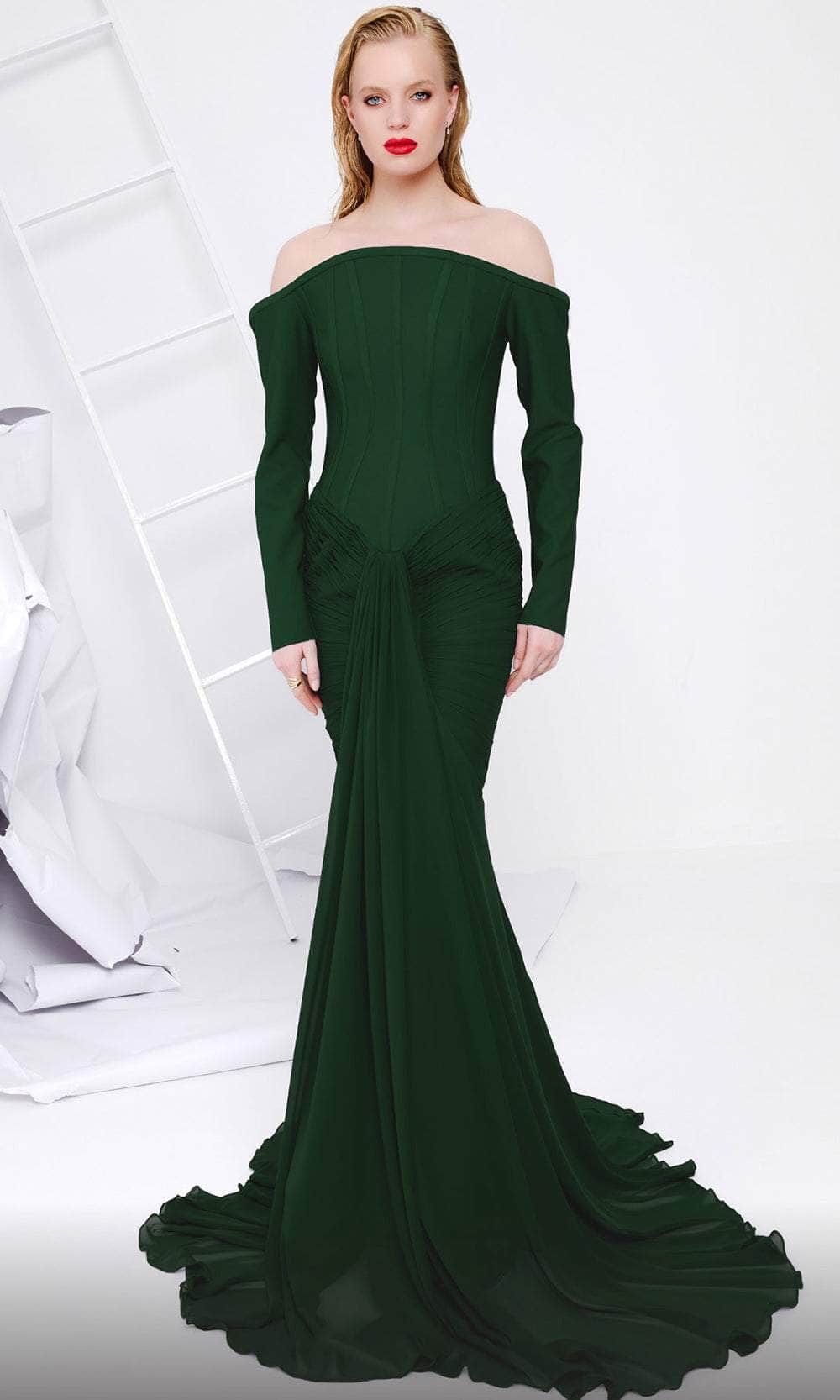 Long Sleeve Corset Evening Gown
