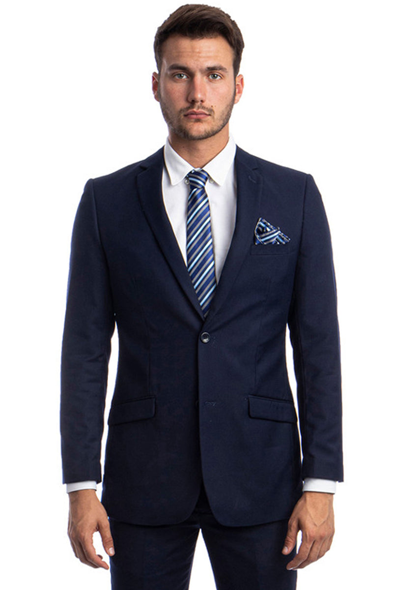 Men’s Two Button Basic Hybrid Fit Business Suit in Navy Blue