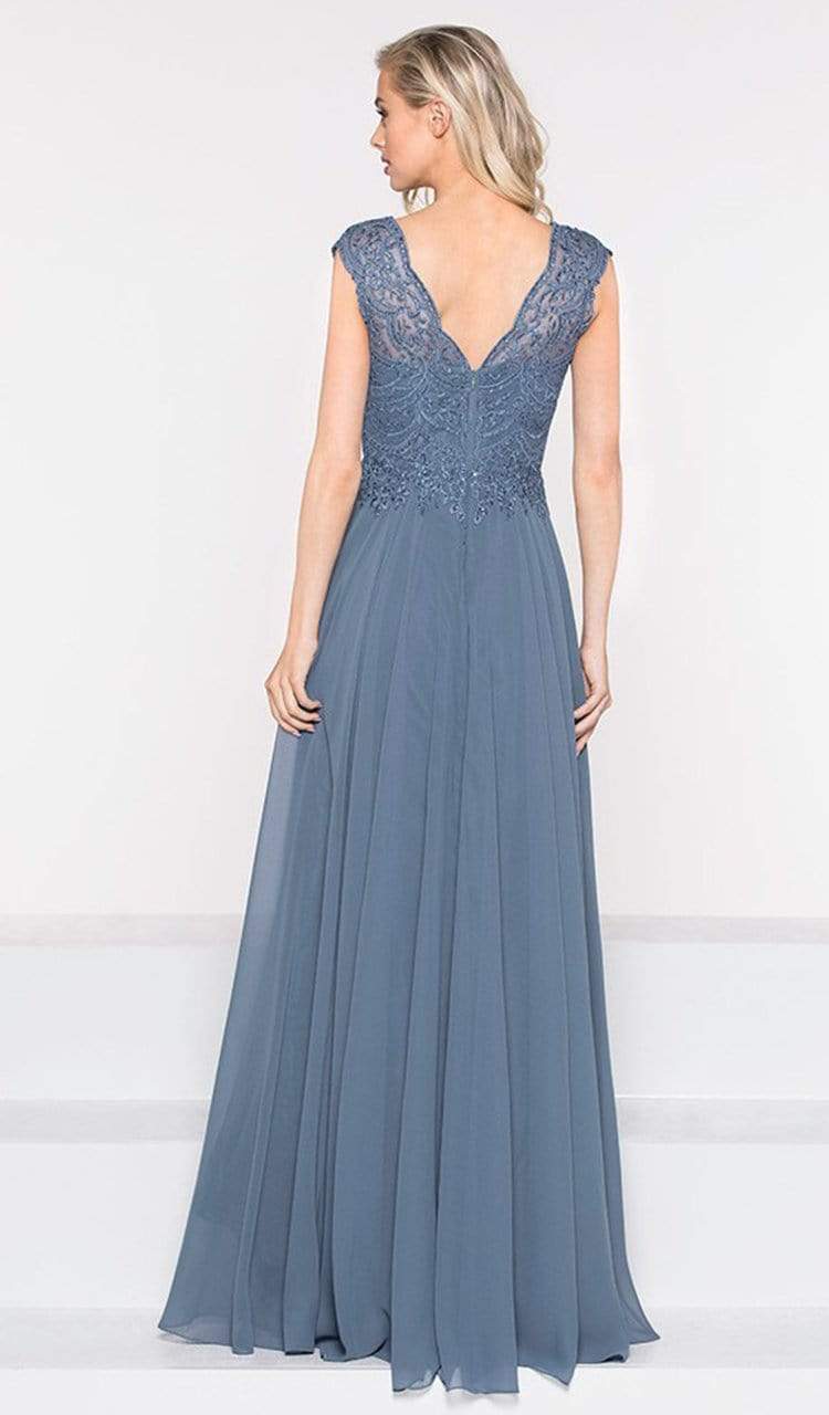 M238 Beaded Applique A Line Chiffon Dress