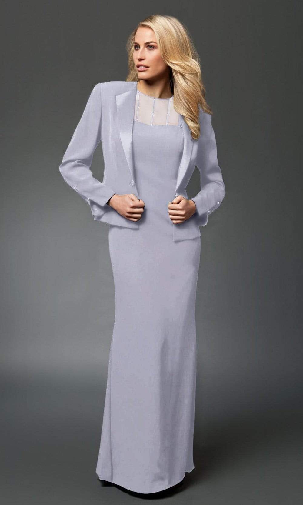 2105 Classy Beaded Sheer Yoke Sheath Gown With Jacket