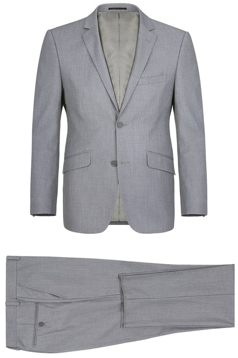 Mens Two Button Slim Fit Hack Pocket Suit in Light Grey