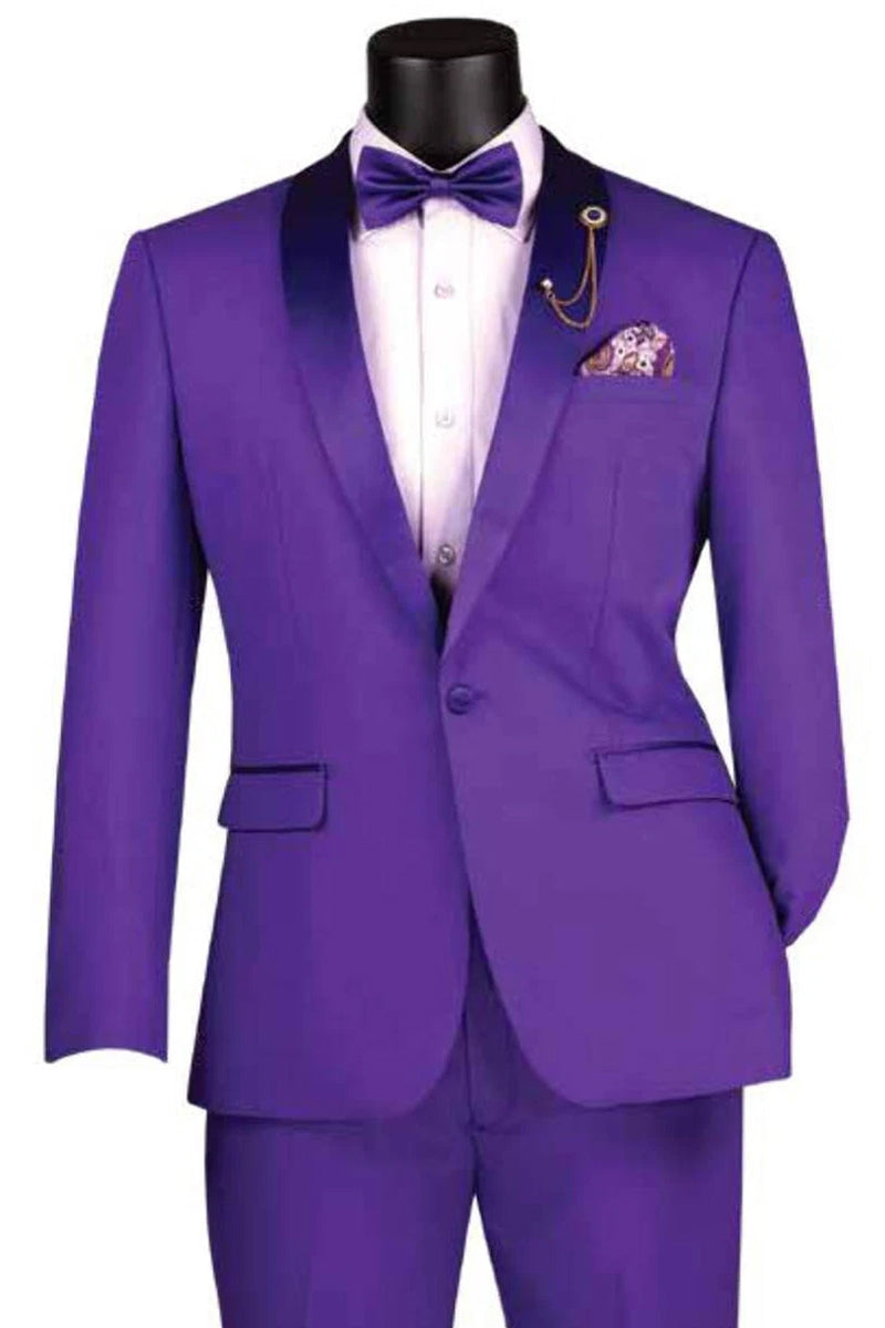 Men’s Slim Fit Stretch Summer Shawl Tuxedo in Purple