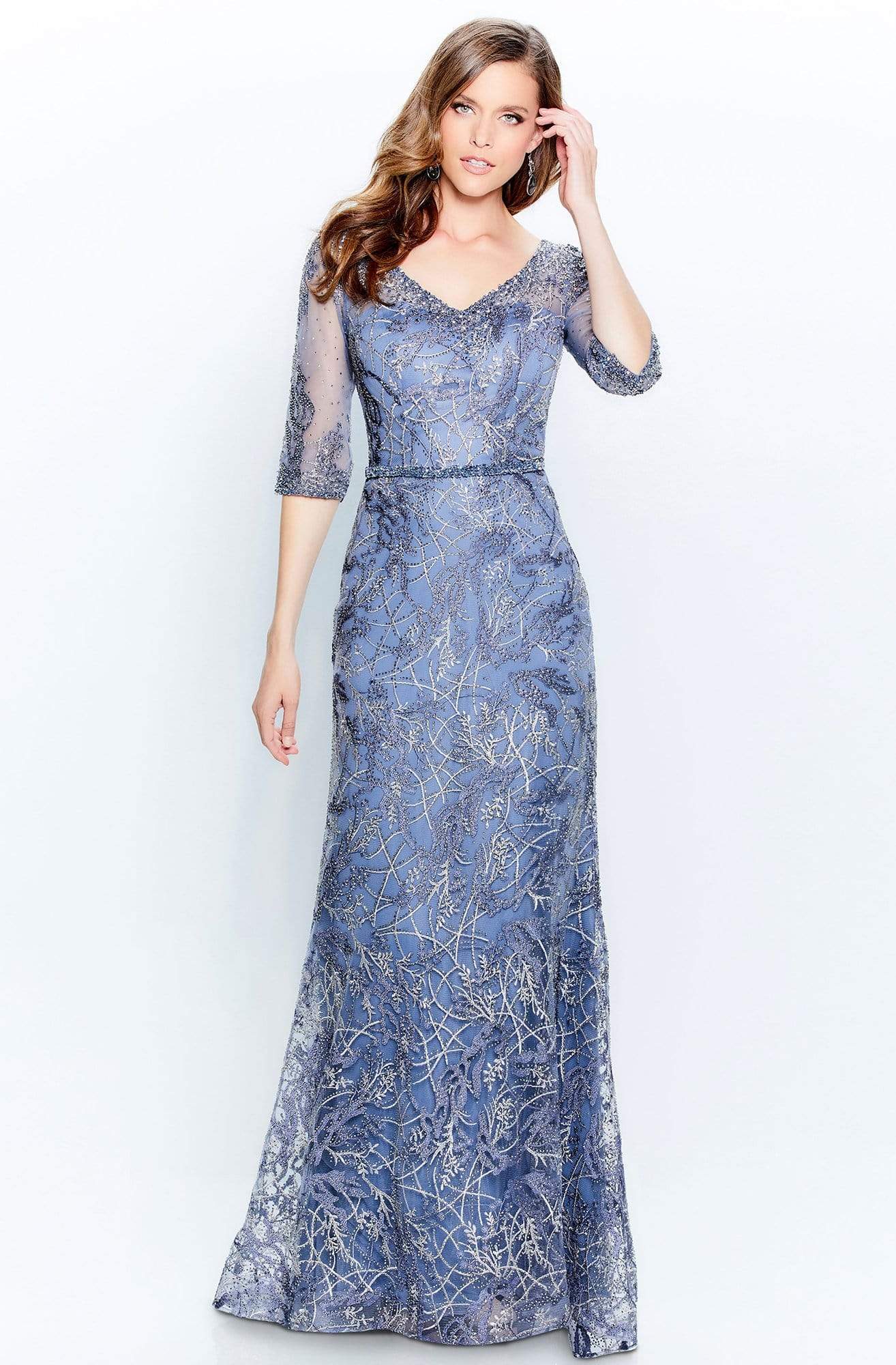 120924 Embroidered V-Neck Sheath Dress