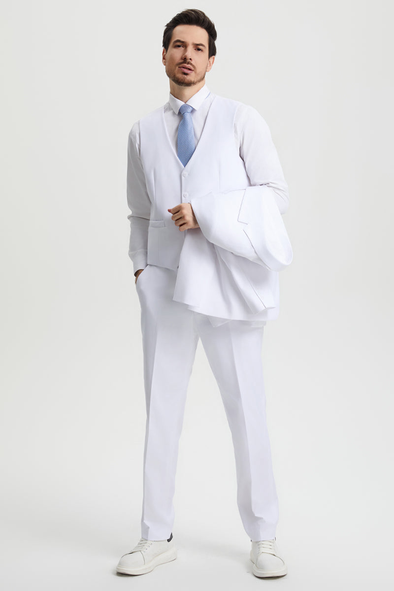 Men’s Two Button Vested Stacy Adams Basic Designer Suit in White