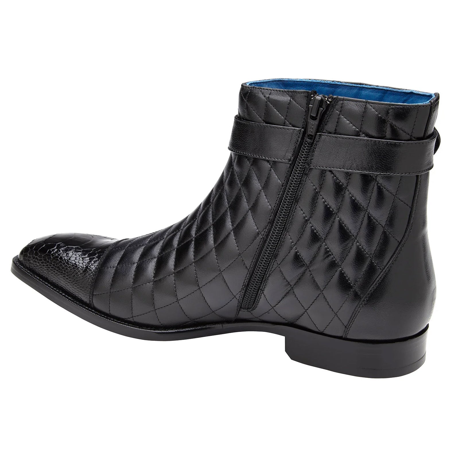 Men’s Belvedere Libero Quilted Leather & Ostrich Leg Cap Toe Chelsea Boot in Black