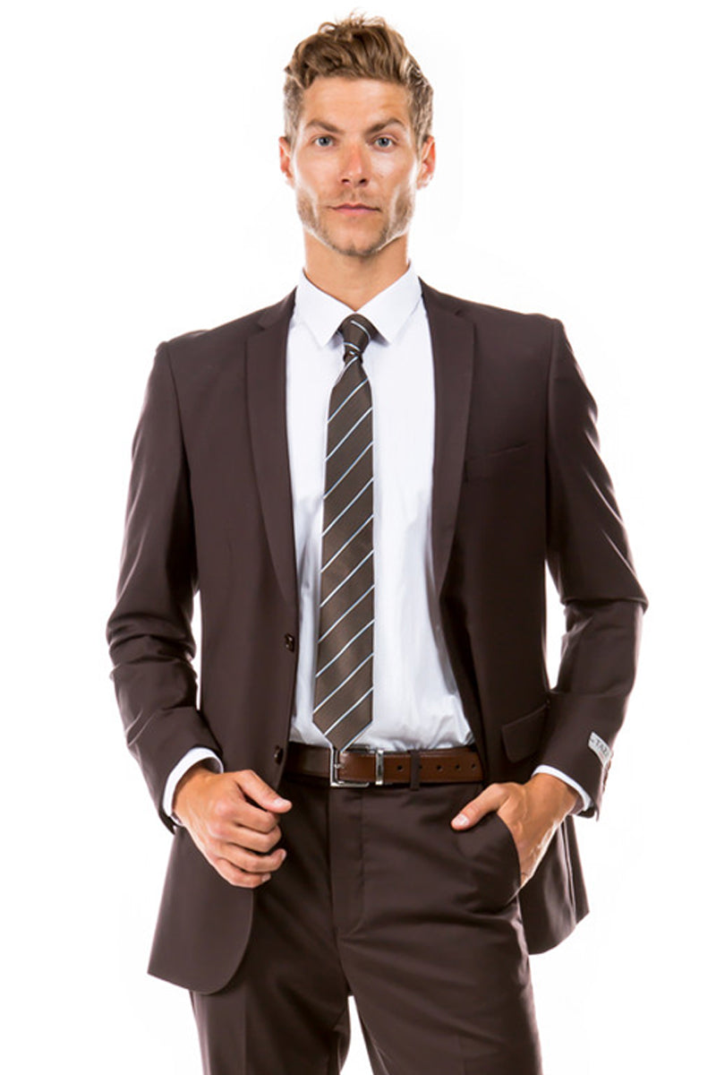 Men’s Basic 2 Button Slim Fit Wedding Suit in Brown
