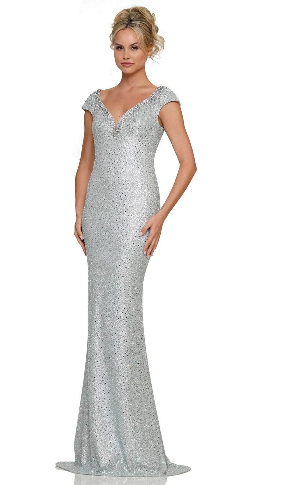 Beaded Cap Sleeve Evening Dress
