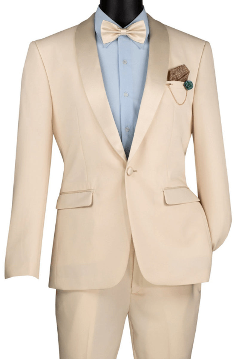 Men’s Slim Fit Stretch Summer Shawl Tuxedo in Champagne Beige