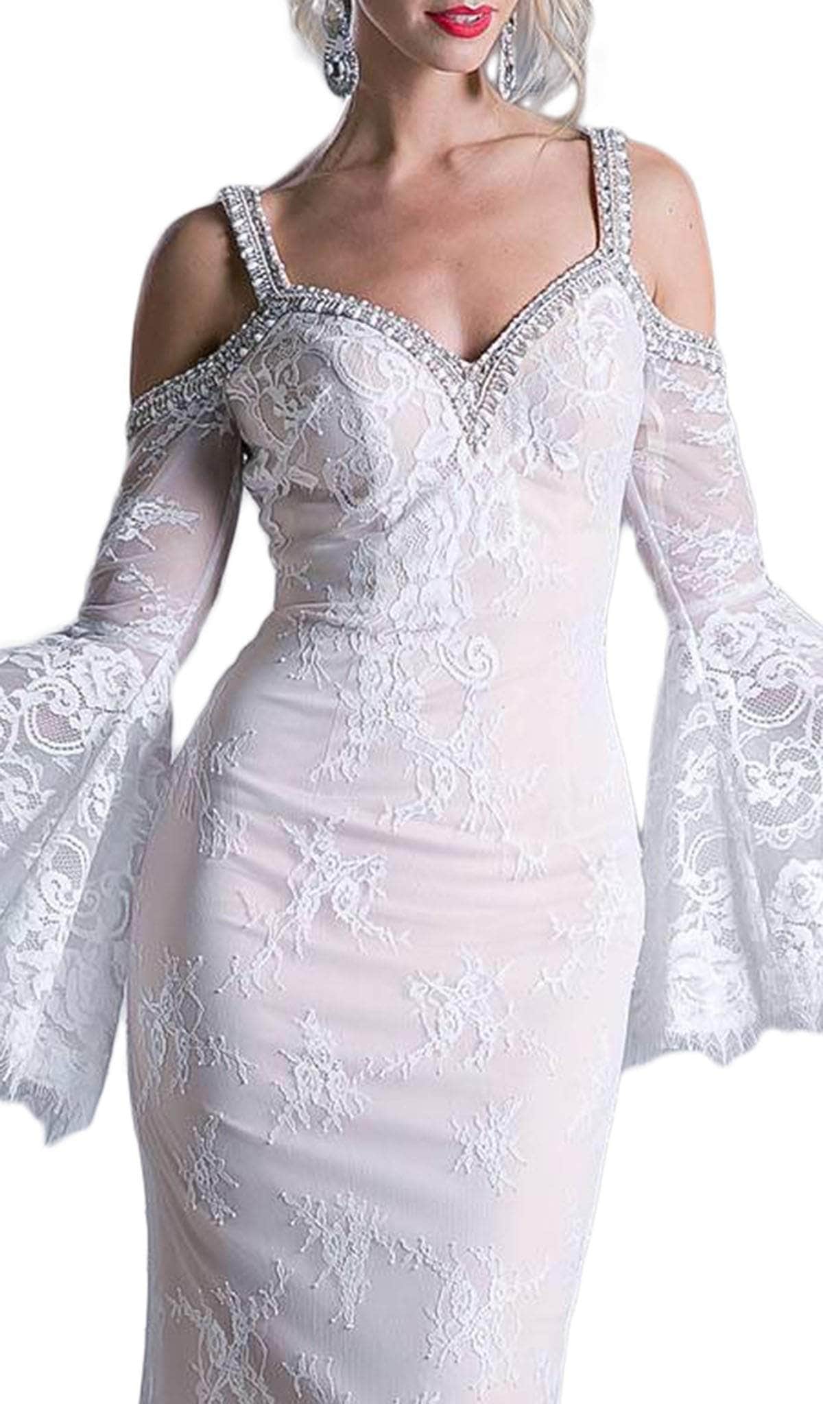 Adorned Lace Long Bell Sleeve Sheath Dress