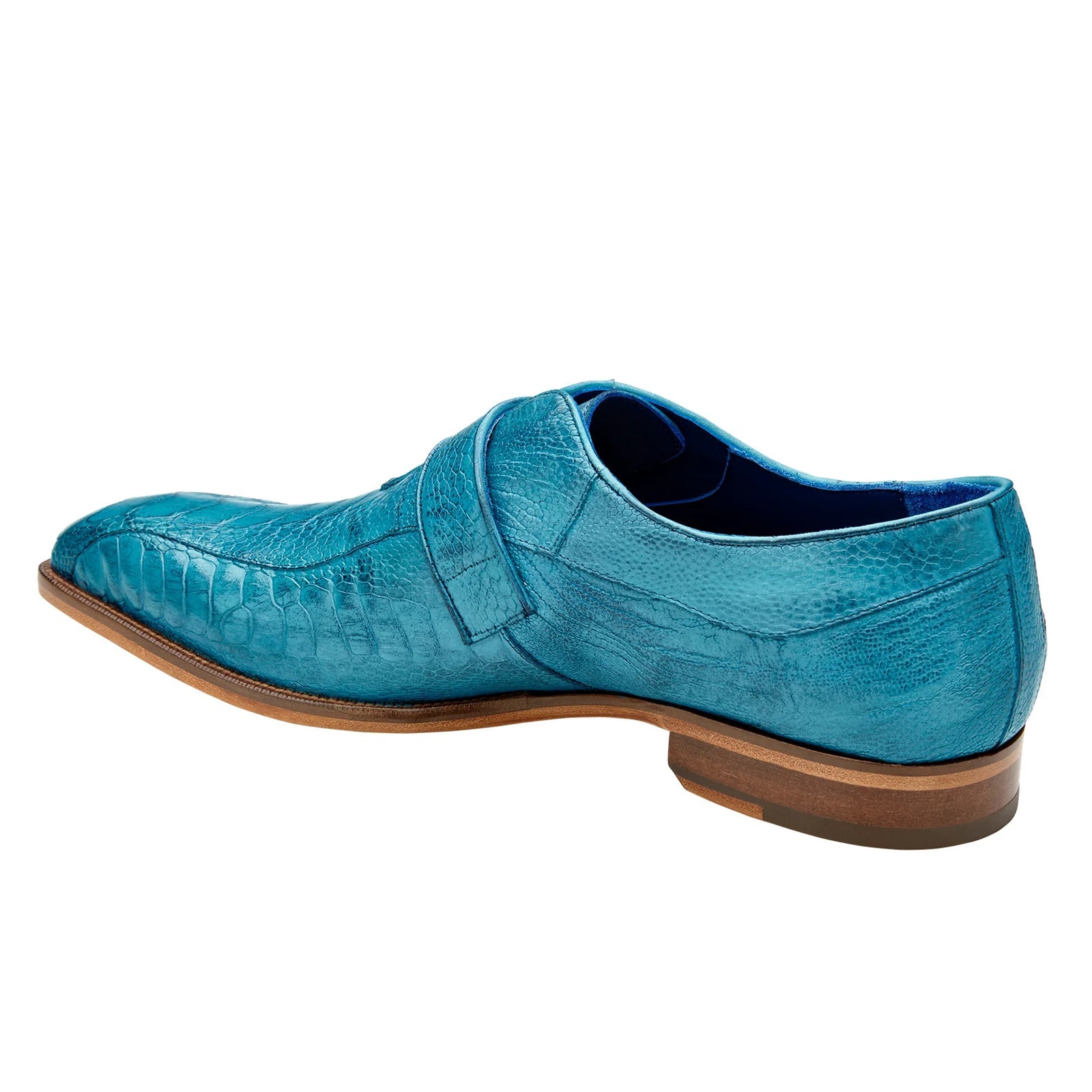 Men’s Belvedere Marte Ostrich Leg Monk Strap Dress Shoe in Ocean Blue & Brandy