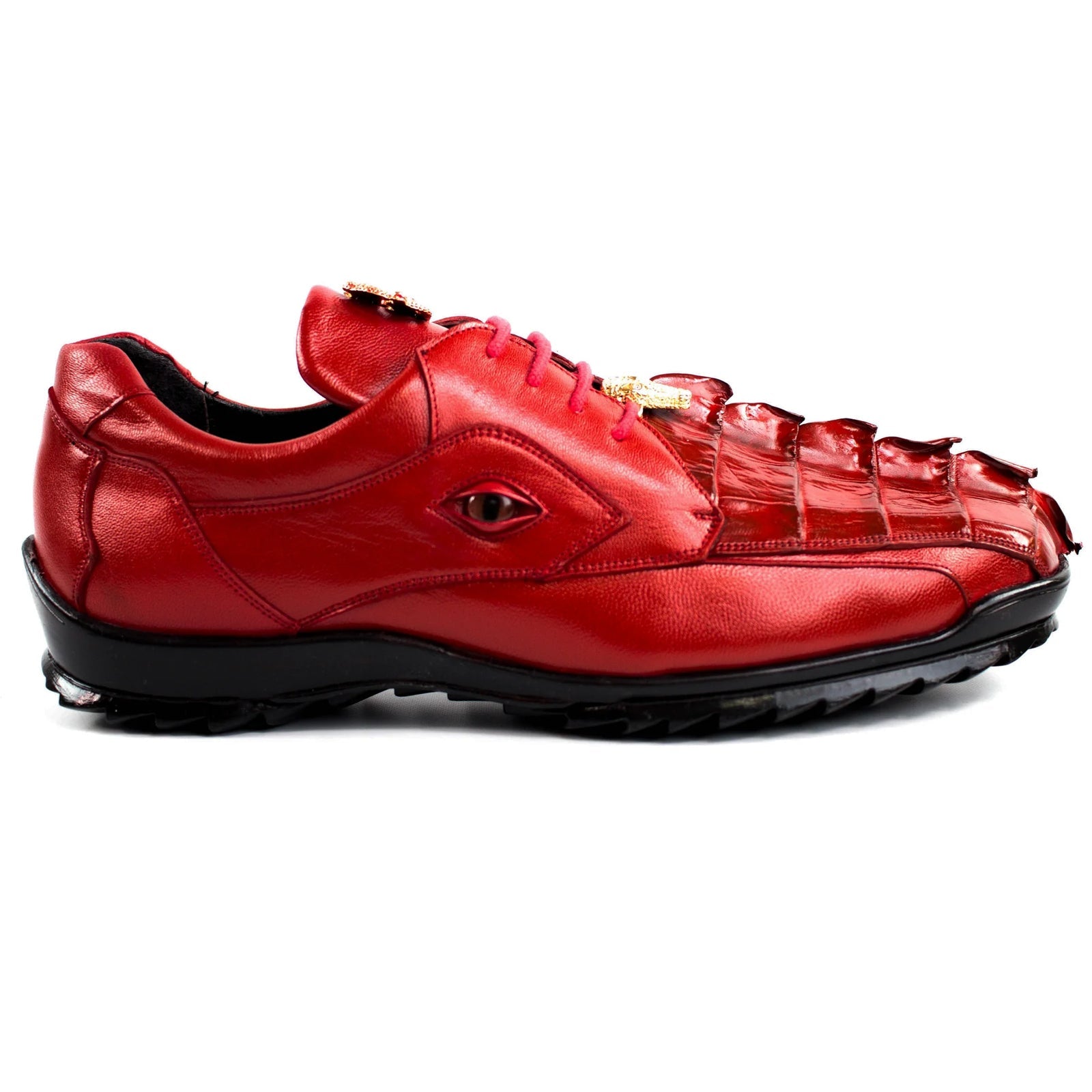 Men’s Belvedere Vasco Calf & Crocodile Hornback Tail Sneaker in Red
