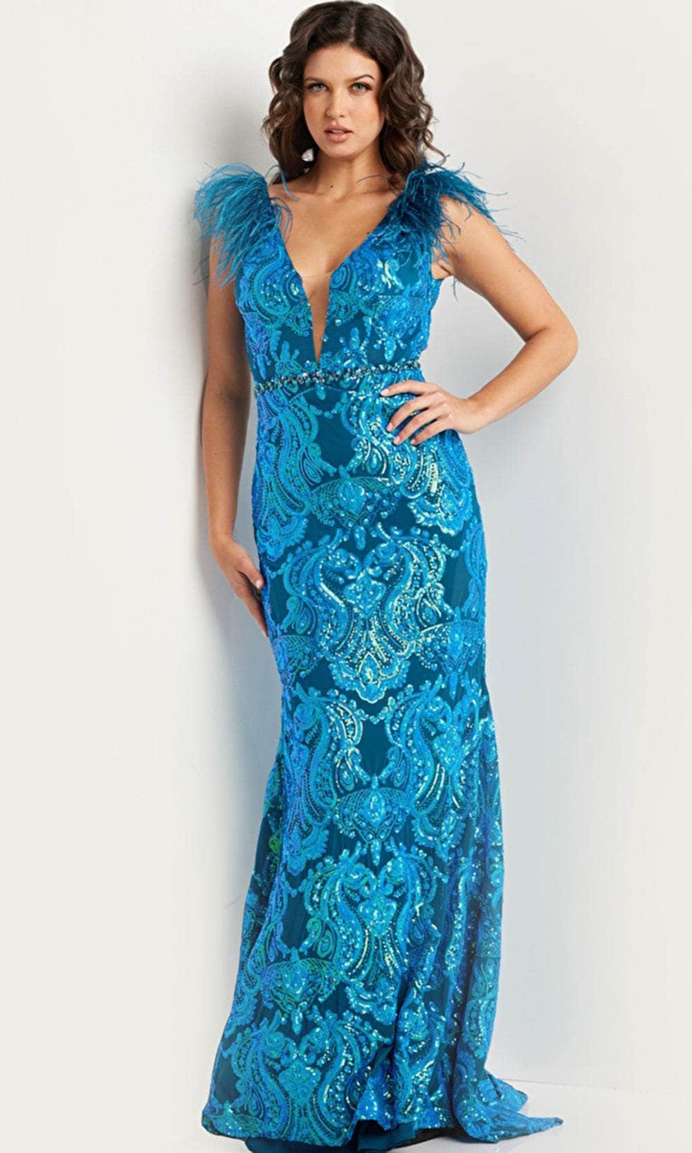 Feather Sequined Long Gown