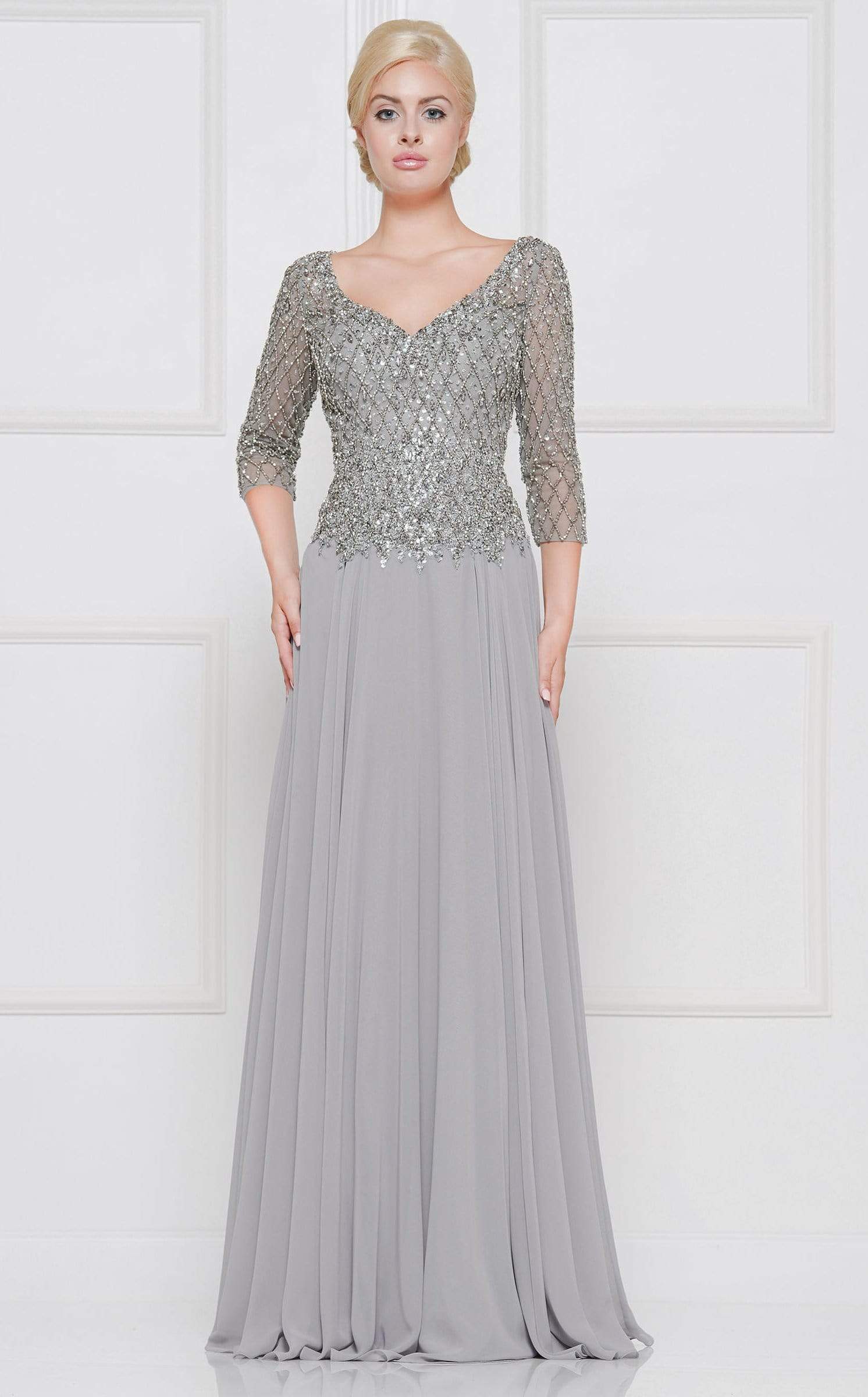 M165 Illusion Lattice Motif A-Line Gown