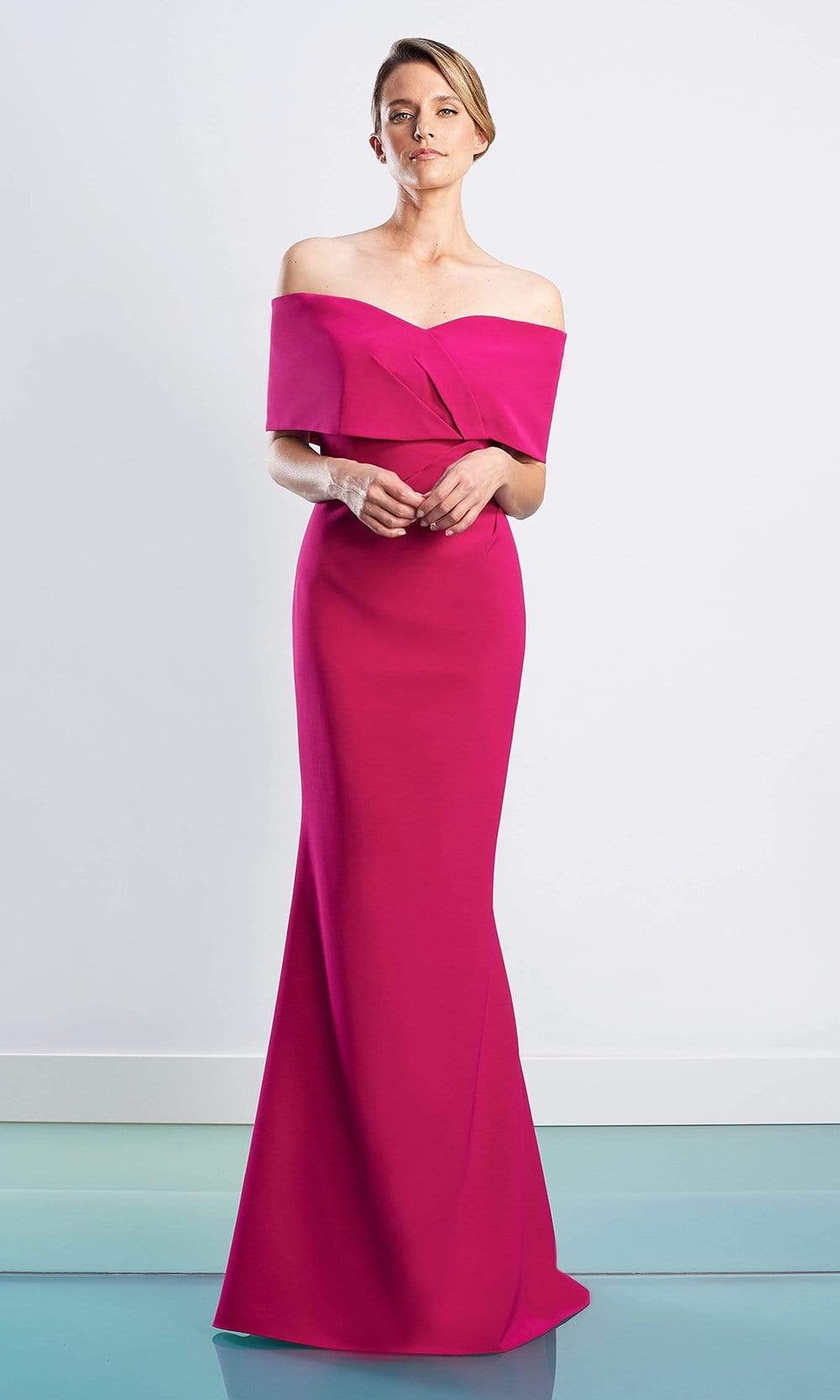 1471 Off Shoulder Buttons Back Sheath Dress