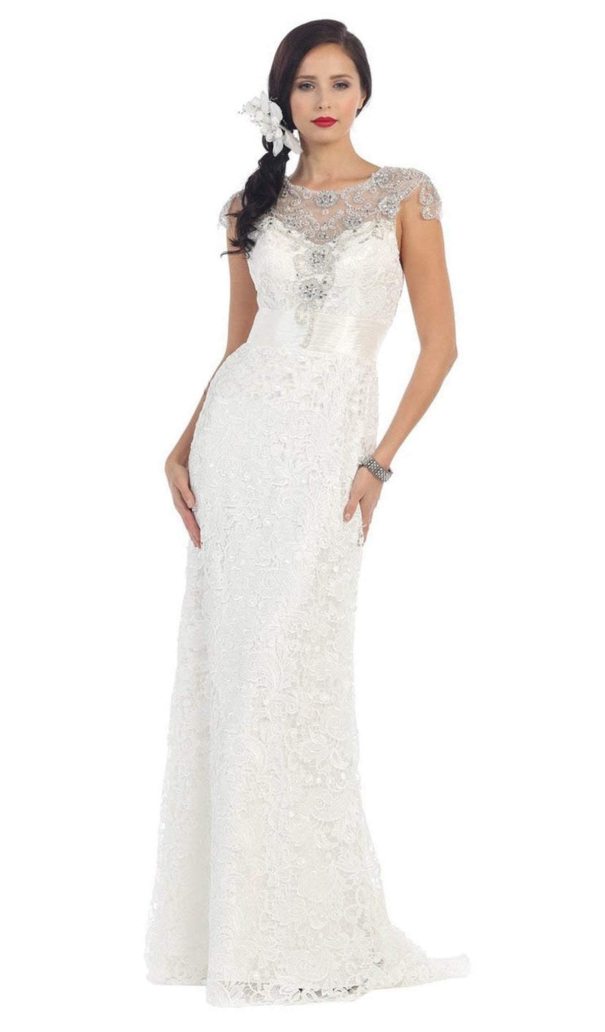 RQ7182 Rhinestone Lace Floral Evening Gown