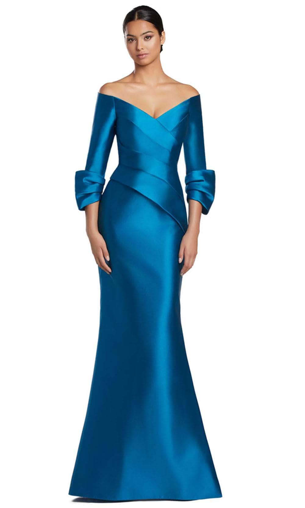 Quarter Sleeve V-Neck Evening Gown