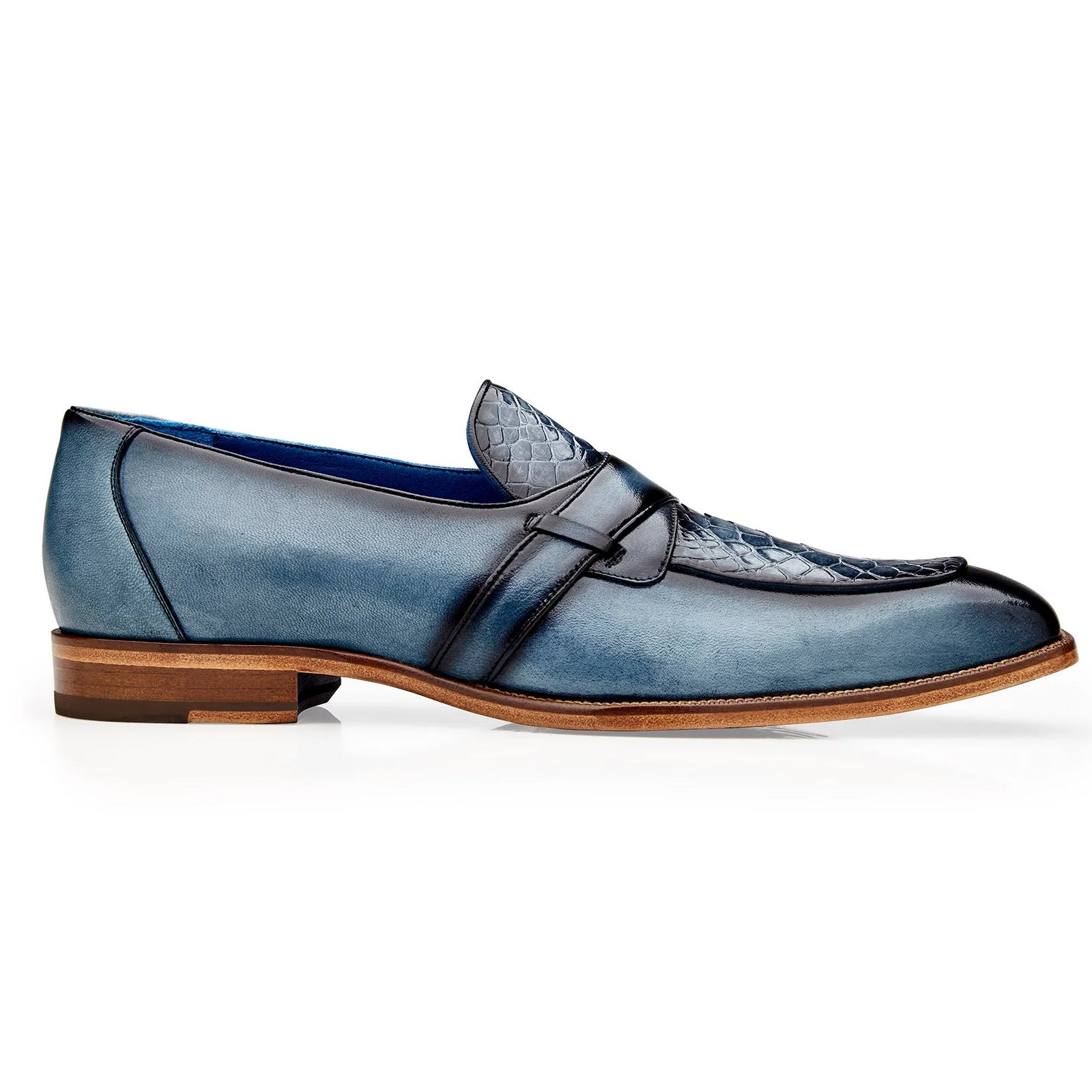 Men’s Belvedere Tornado Alligator & Calfskin Slip On Dress Loafer in Blue Jean