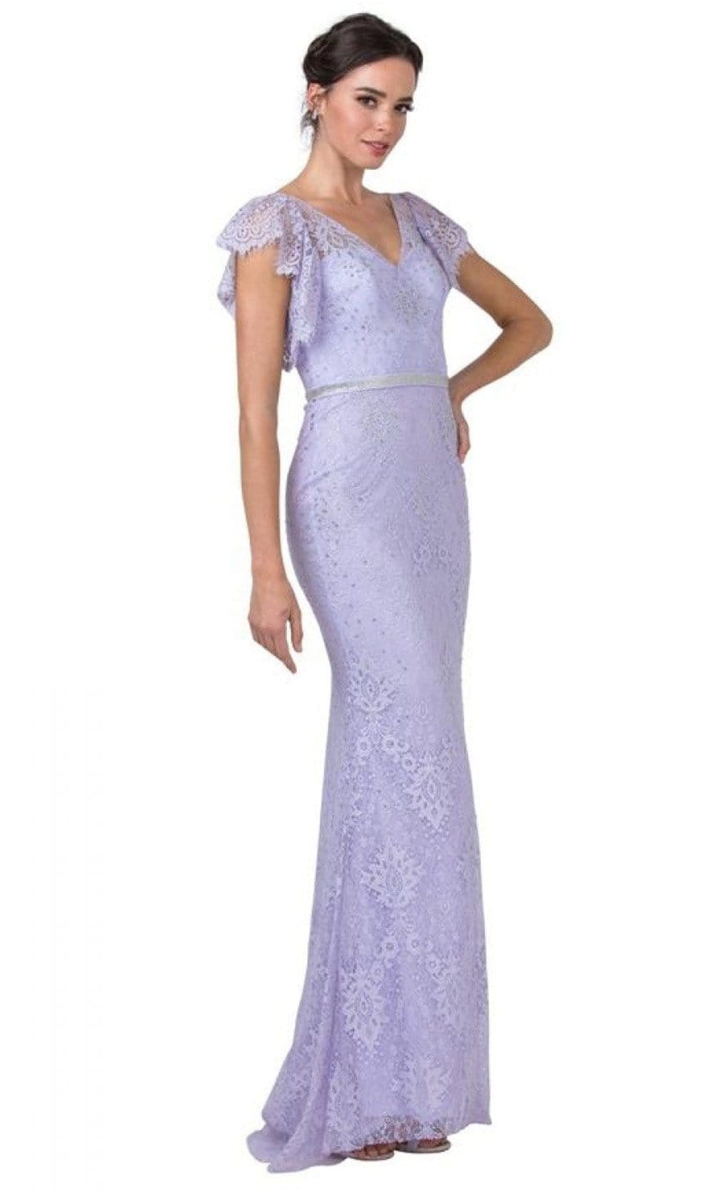 L2347 Flutter Sleeves Sheath Evening Dress