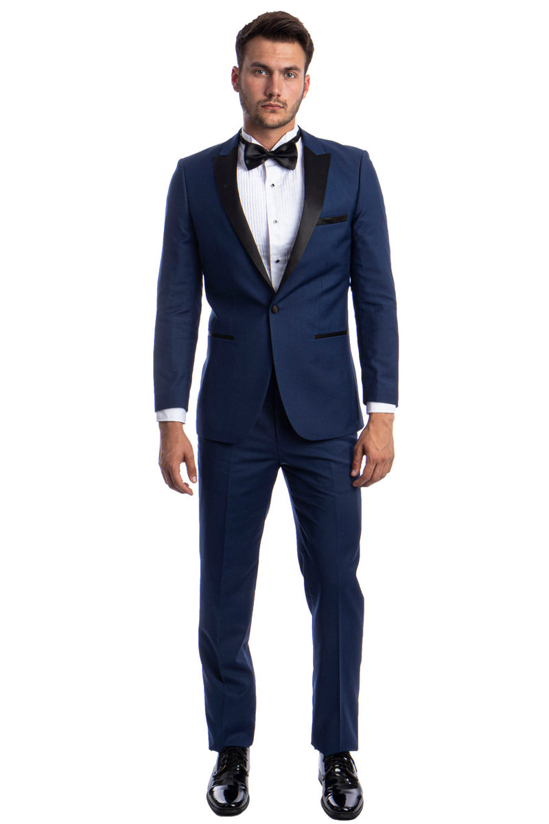 Men’s Slim Fit One Button Peak Lapel Wedding Tuxedo in Cobalt Blue
