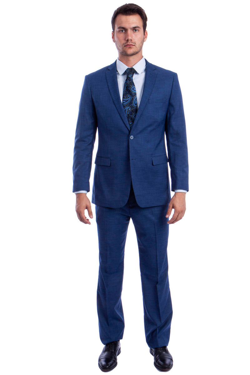 Men’s Two Button Modern Fit Linen Look Summer Suit in Medium Blue