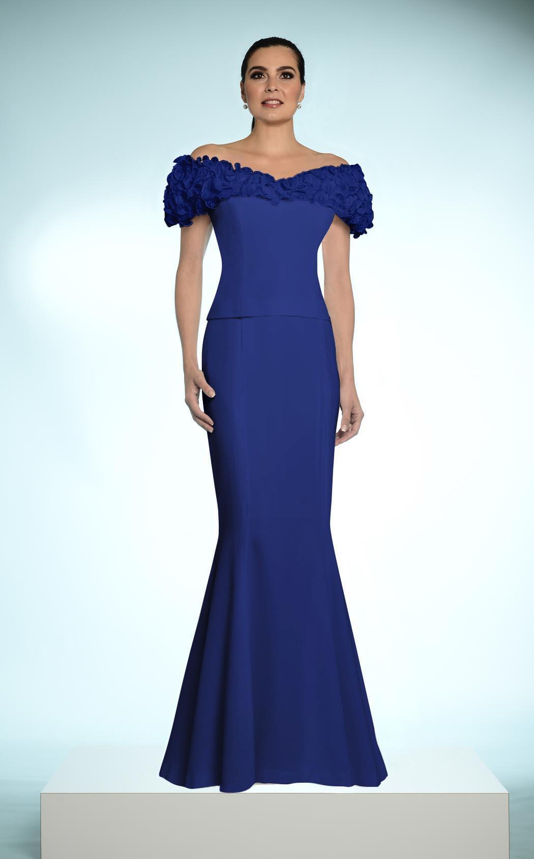 2003 Ruffles Off Shoulder Evening Gown