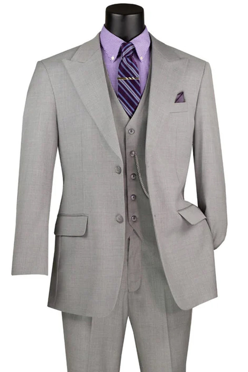 Men’s Summer Sharkskin Vested Suit in Light Grey